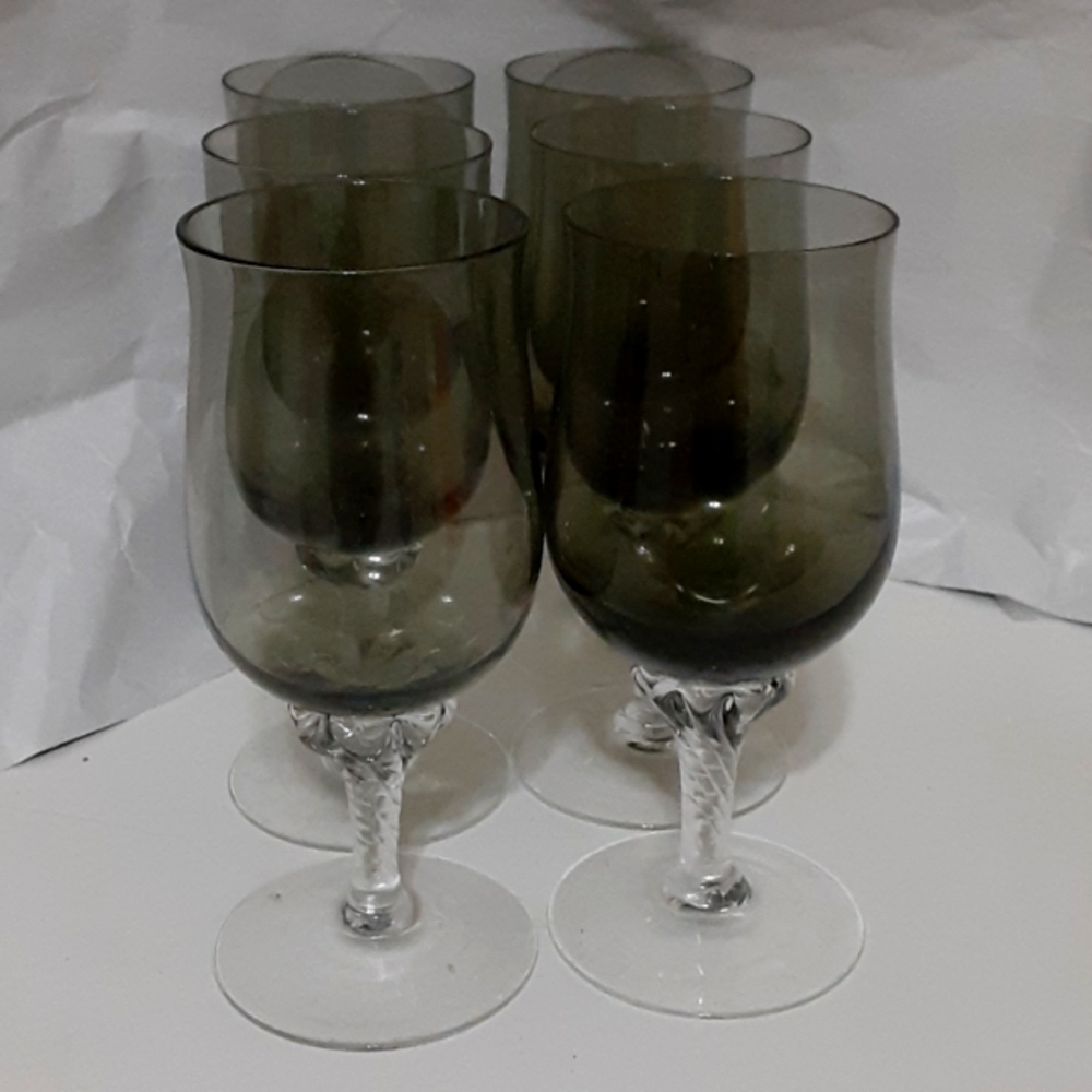 FINAL lvg 8/15 Fostoria or Libby stemware wine goblet smoked glass Elegance 1977 - Picture 4 of 6